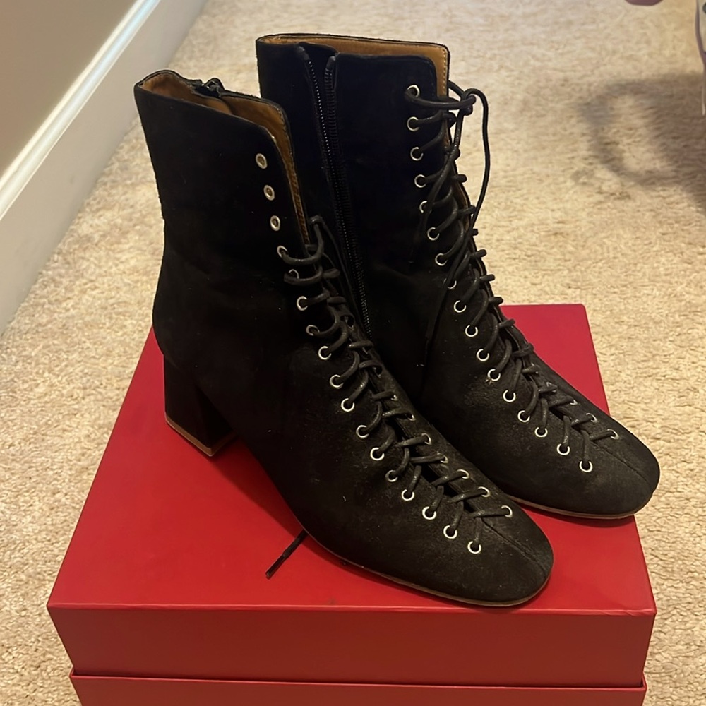BY FAR Suede Lace Up Booties
